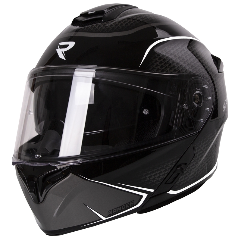 Casco da motociclista Street Racer Ranger nero e bianco, ribaltabile