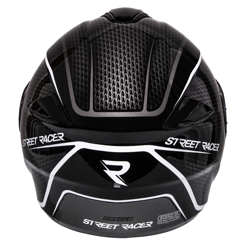 Casco da motociclista Street Racer Ranger nero e bianco, ribaltabile