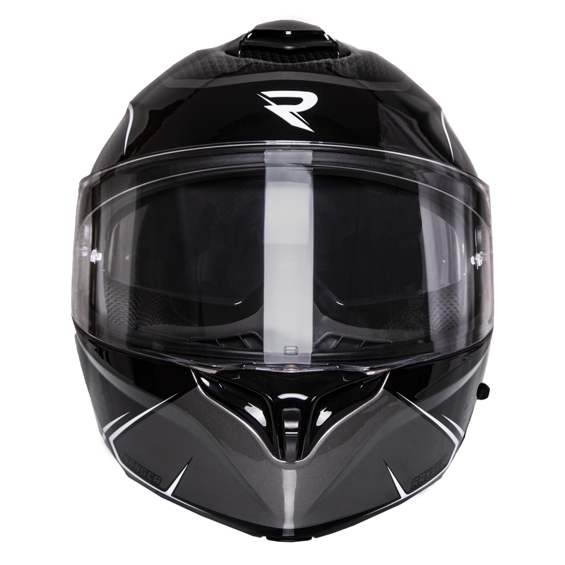 Casco da motociclista Street Racer Ranger nero e bianco, ribaltabile