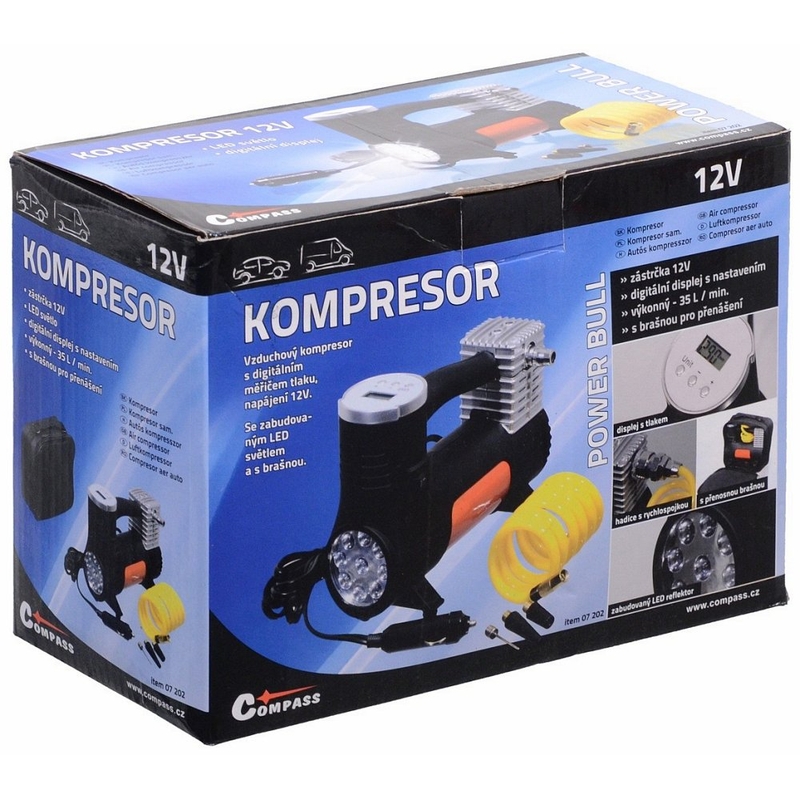Kompresor 12V POWER BULL digitální se světlem
