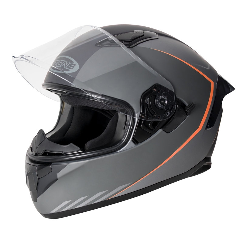 Integrální přilba na motorku Ozone Sprint Stripe černo-šedo-fluo červená
