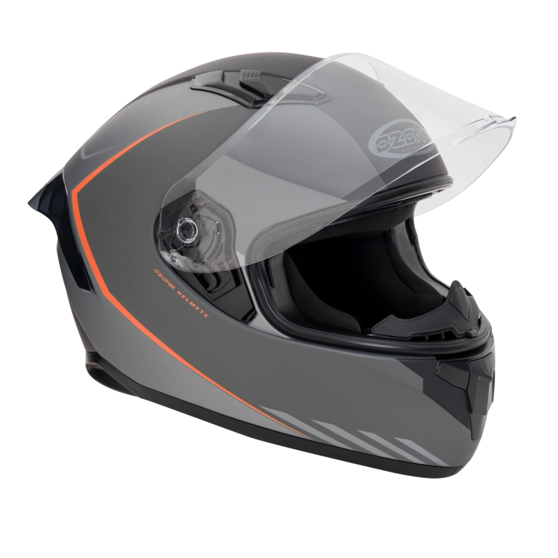 Integrální přilba na motorku Ozone Sprint Stripe černo-šedo-fluo červená