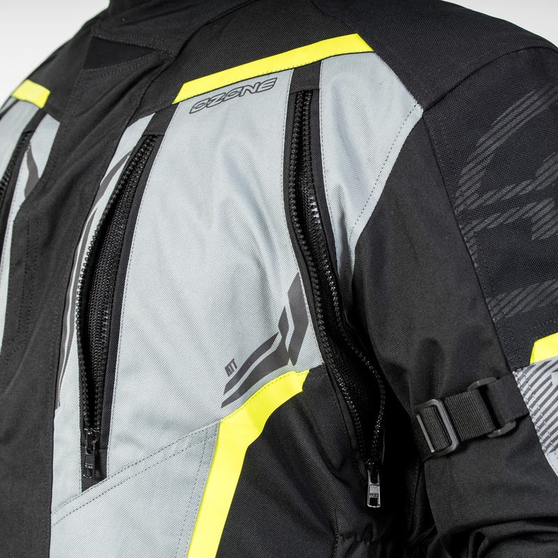 Giacca da moto Ozone Tour III nero-grigio-giallo fluo