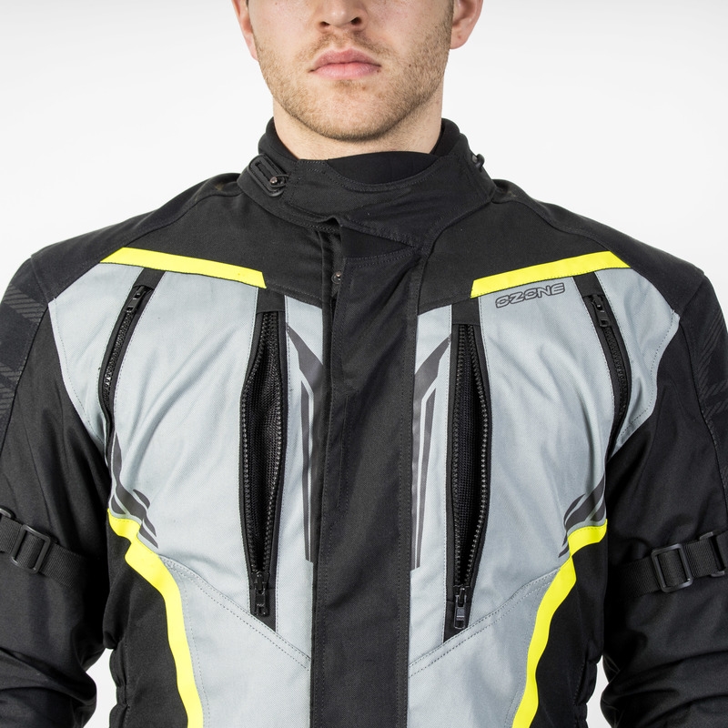 Giacca da moto Ozone Tour III nero-grigio-giallo fluo