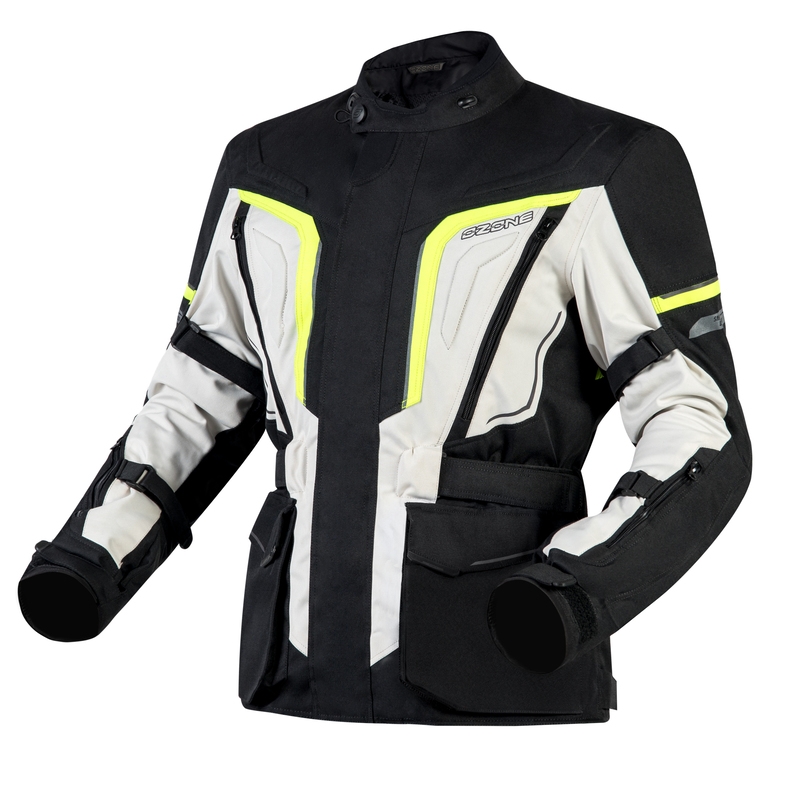 Giacca da moto Ozone Sahara nero-grigio-giallo fluo Saldi