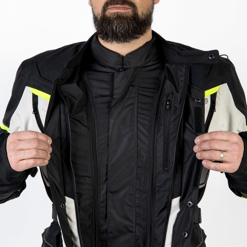 Giacca da moto Ozone Sahara nero-grigio-giallo fluo Saldi