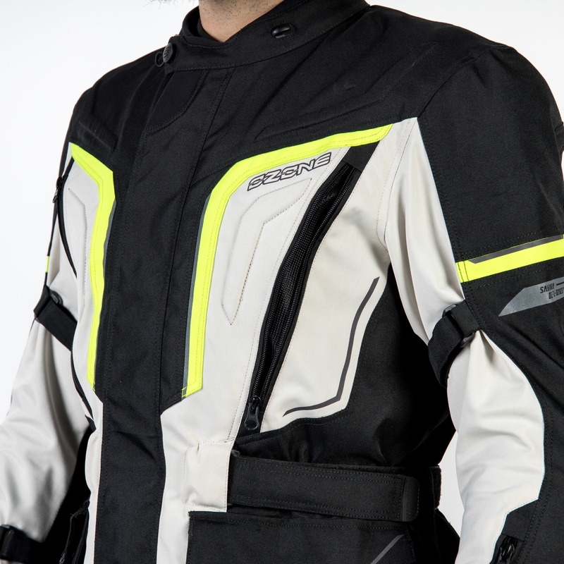 Giacca da moto Ozone Sahara nero-grigio-giallo fluo Saldi