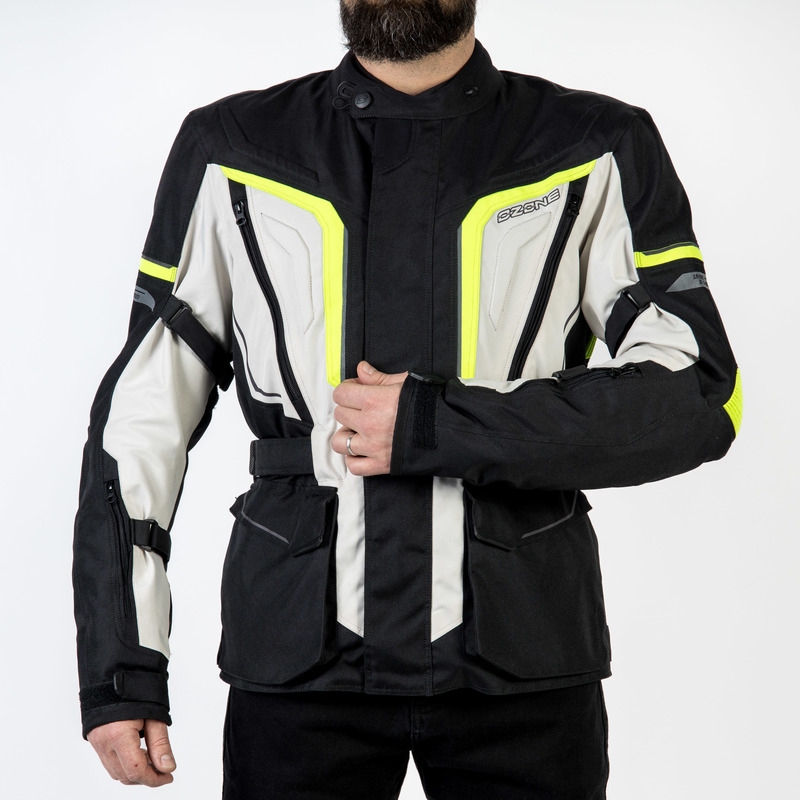 Giacca da moto Ozone Sahara nero-grigio-giallo fluo Saldi
