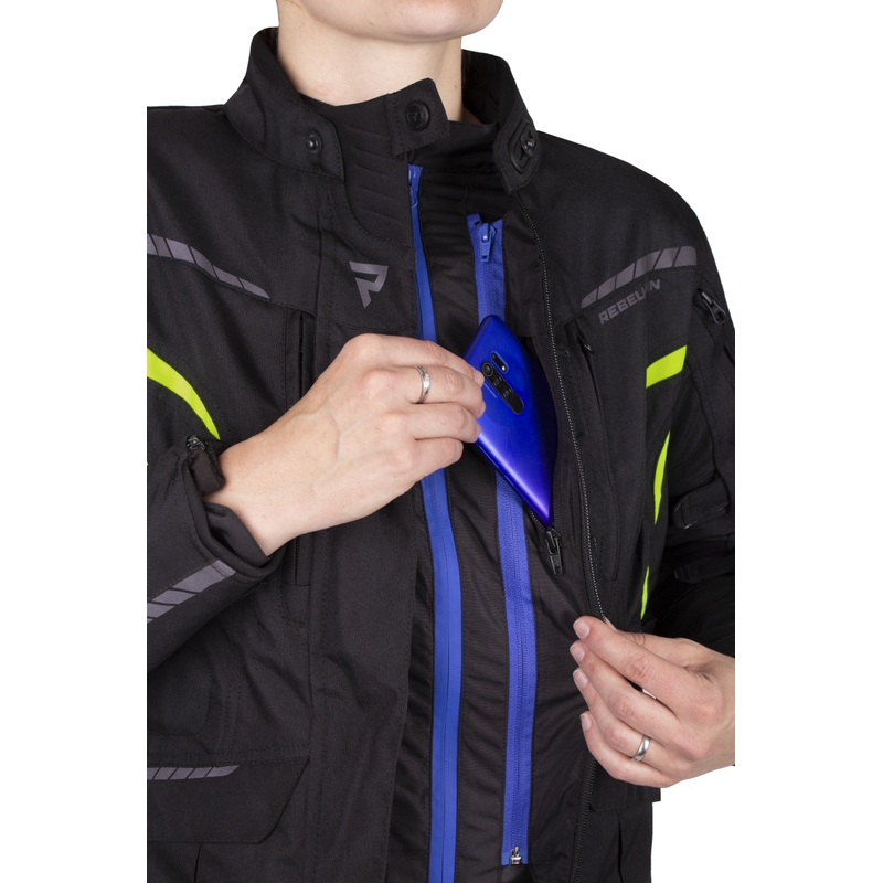 Giacca moto da donna Rebelhorn Hiker III nero-giallo fluo Saldi