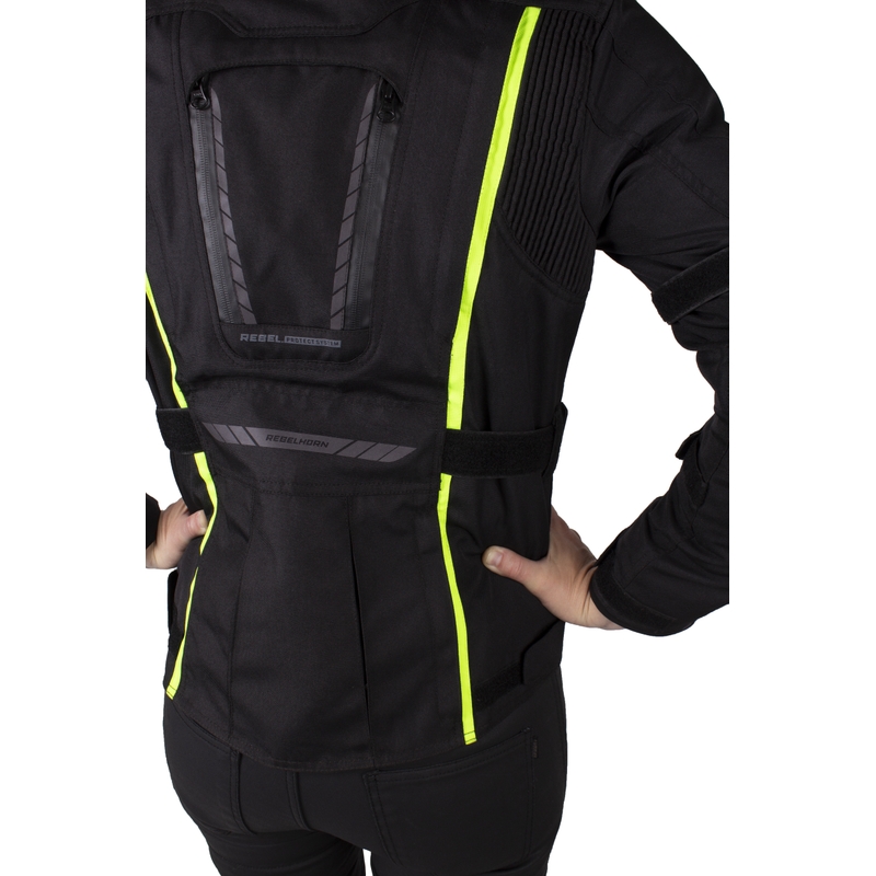 Giacca moto da donna Rebelhorn Hiker III nero-giallo fluo Saldi