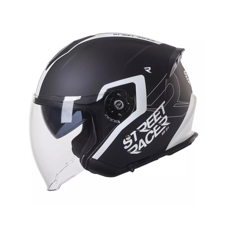 Casco moto aperto Street Racer SR 01 bianco e nero