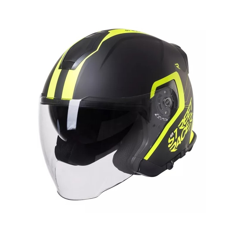 Casco moto aperto Street Racer SR 01 nero-giallo fluo