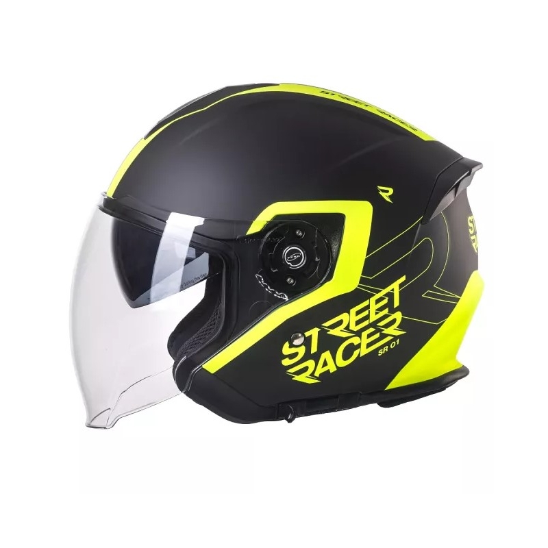 Casco moto aperto Street Racer SR 01 nero-giallo fluo