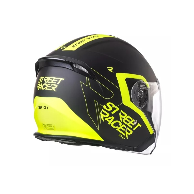 Casco moto aperto Street Racer SR 01 nero-giallo fluo