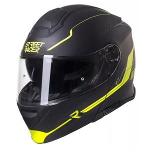 Casco da moto Street Racer SR V1 nero-giallo fluo tip-up Saldi