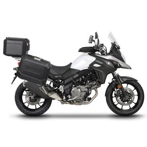 Kompletní sada černých hliníkových kufrů SHAD TERRA BLACK , 48L topcase 36L/36L boční kufry, včetně montážní sady a plotny SHAD SUZUKI DL 650 V-Strom