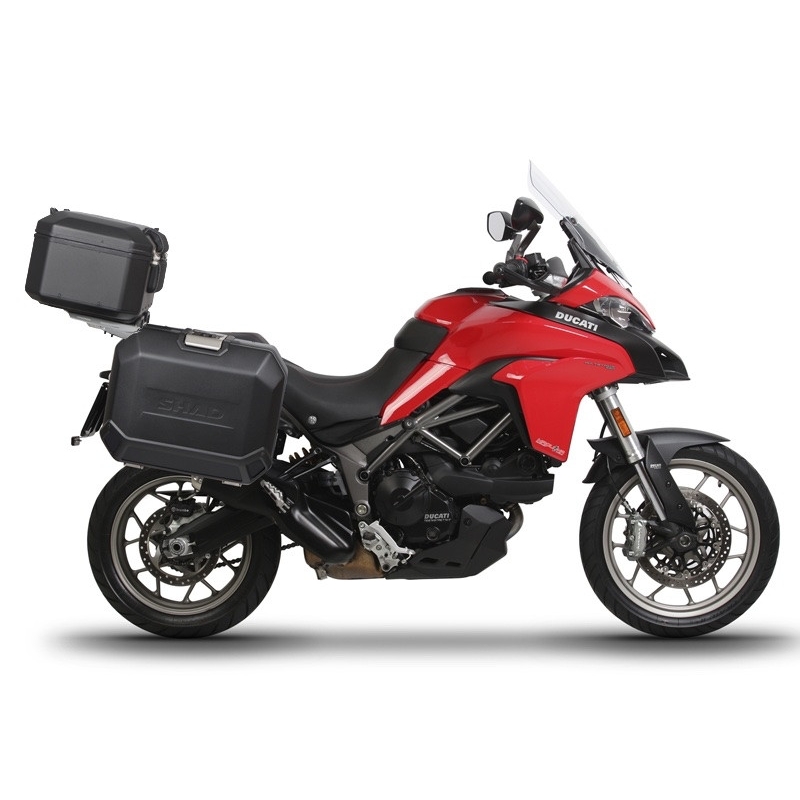Kompletní sada černých hliníkových kufrů SHAD TERRA BLACK , 48L topcase 47L/47L boční kufry, včetně montážní sady a plotny SHAD DUCATI MULTISTRADA 950 / 1200 / 1260