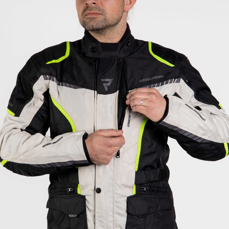 Giacca da moto Rebelhorn Hiker III nero-grigio-giallo fluo Saldi