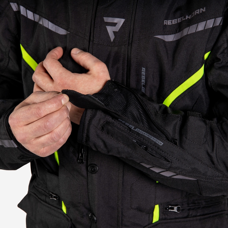 Giacca da moto Rebelhorn Hiker III nero-giallo fluo