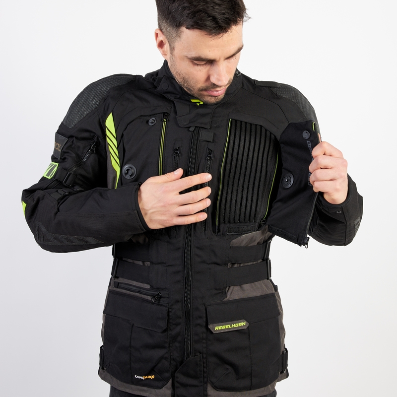 Giacca da moto Rebelhorn Patrol nero-grigio-giallo fluo