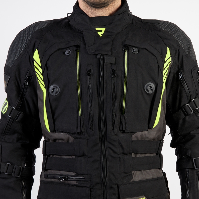 Giacca da moto Rebelhorn Patrol nero-grigio-giallo fluo