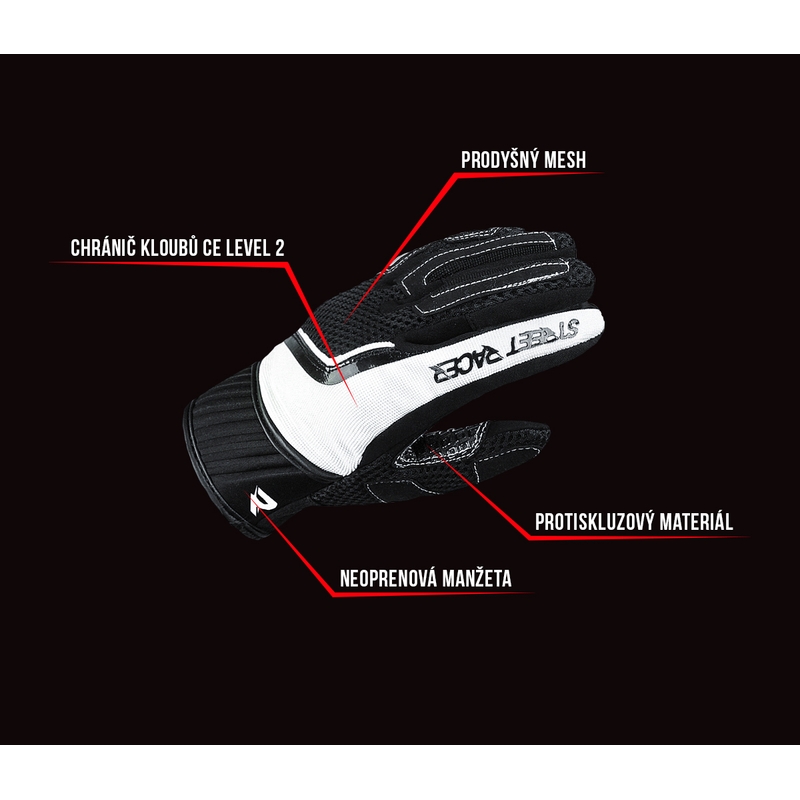 Guanti da moto da donna Street Racer Stunt nero-bianco