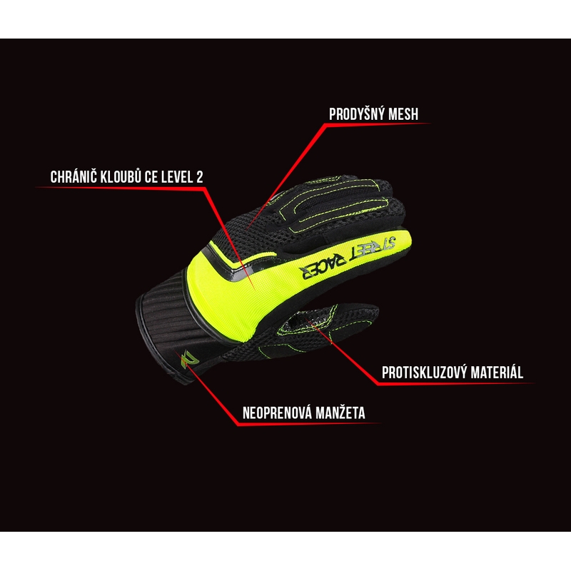 Guanti da moto da donna Street Racer Stunt nero-giallo fluo