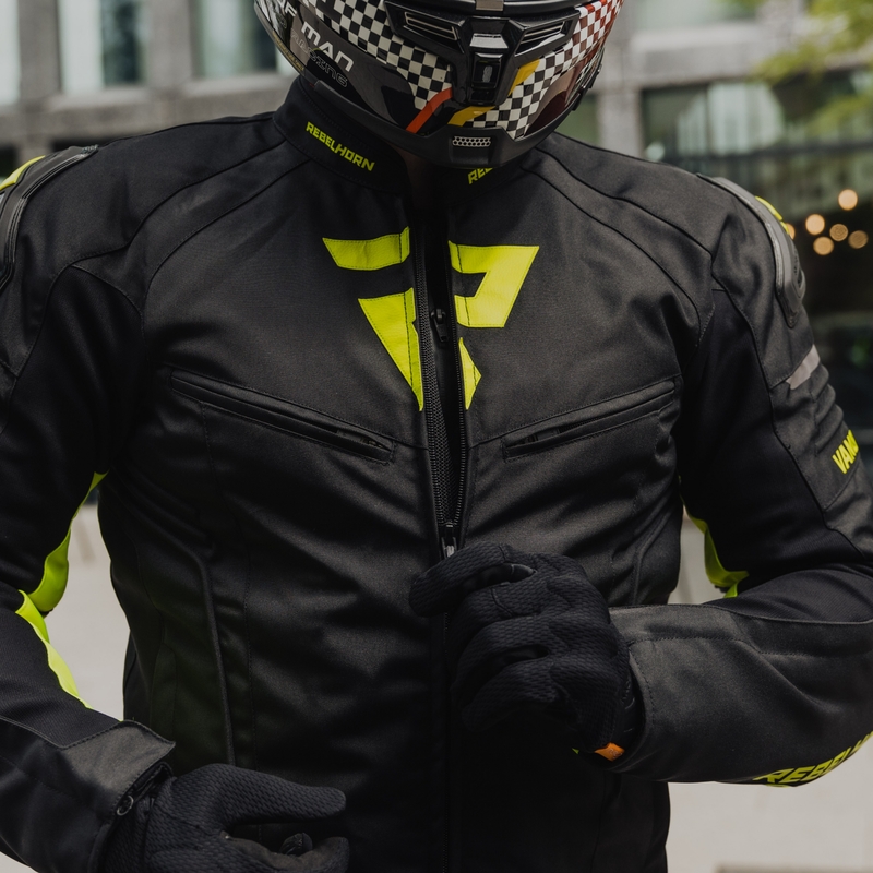 Giacca da moto Rebelhorn Vandal nero-giallo fluo Saldi