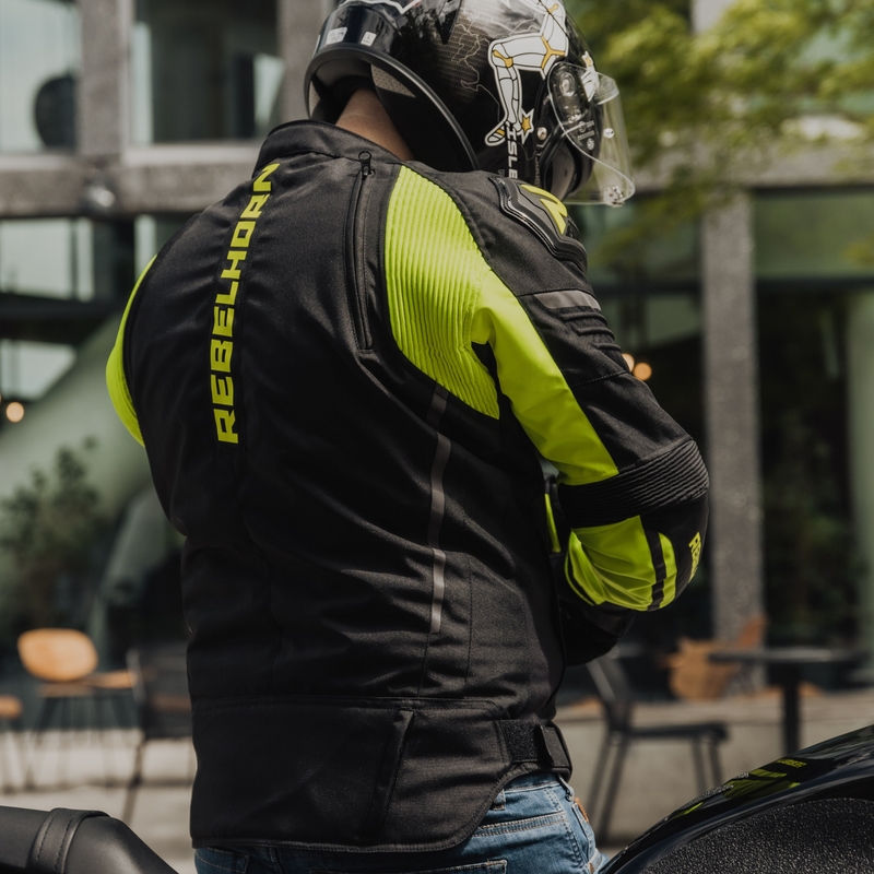 Giacca da moto Rebelhorn Vandal nero-giallo fluo Saldi