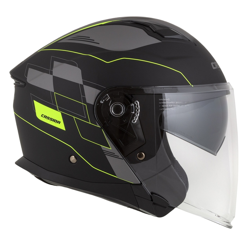 Casco moto aperto Cassida Jet Tech Roxor nero-grigio-giallo fluo opaco Saldi
