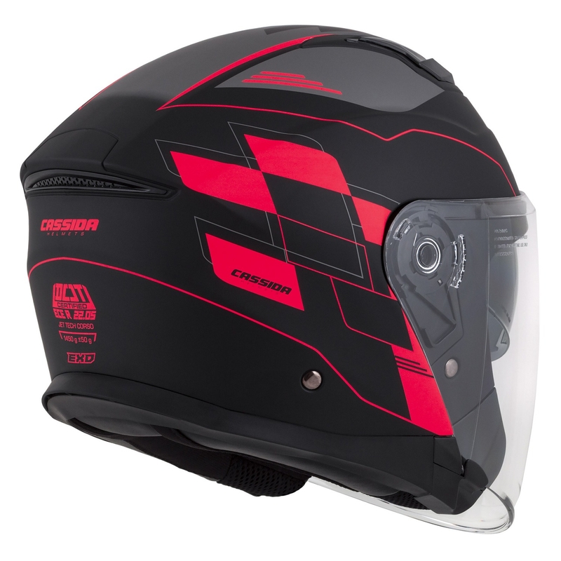 Casco moto aperto Cassida Jet Tech Roxor nero-grigio-rosso fluo opaco