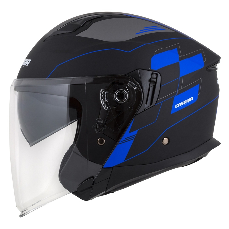 Casco moto aperto Cassida Jet Tech Roxor nero-grigio-blu opaco