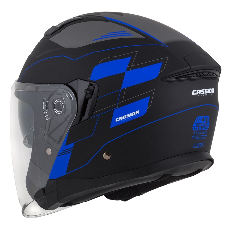Casco moto aperto Cassida Jet Tech Roxor nero-grigio-blu opaco