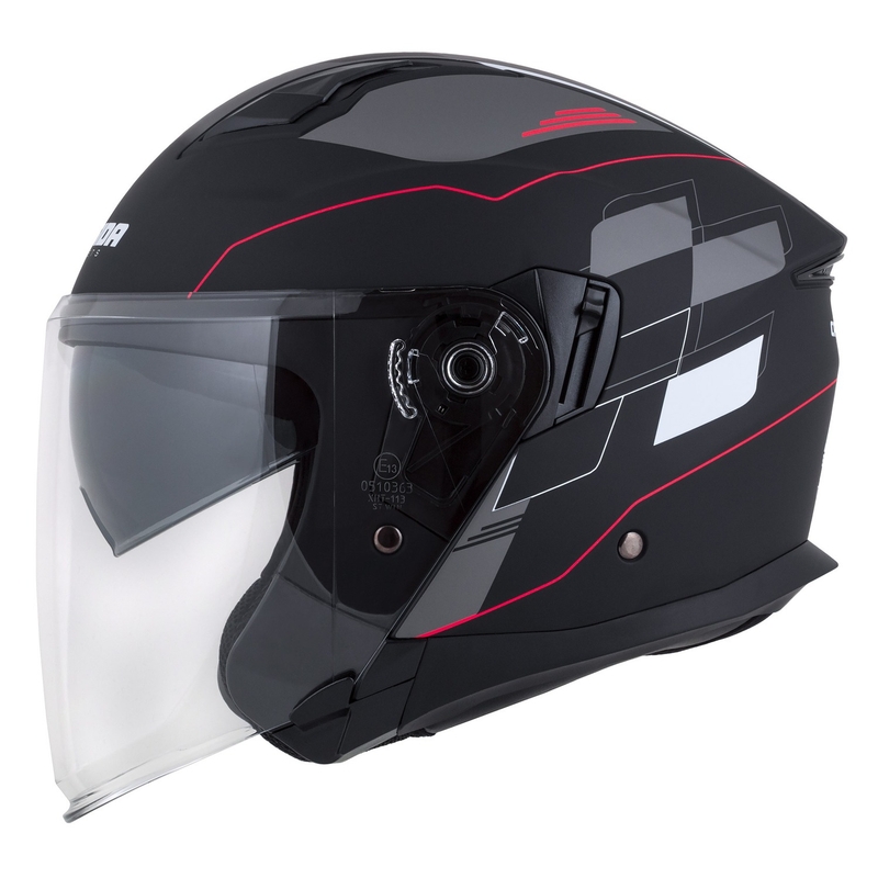 Casco moto aperto Cassida Jet Tech Roxor nero-rosso-grigio