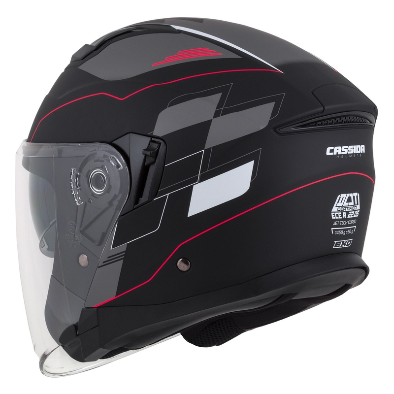 Casco moto aperto Cassida Jet Tech Roxor nero-rosso-grigio