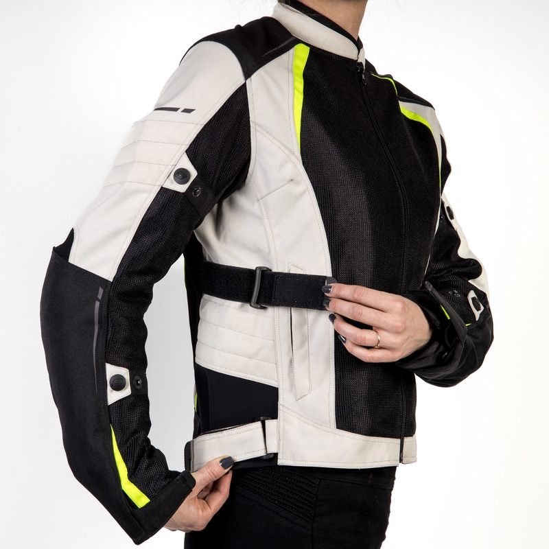 Giacca da moto Ozone Flow donna nero-grigio-giallo fluo Saldi