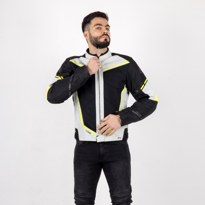 Giacca da moto Ozone Jet II grigio-nero-giallo fluo Saldi