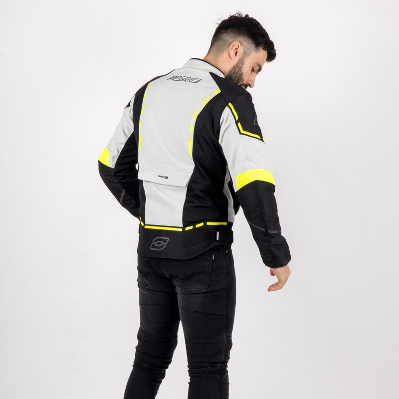 Giacca da moto Ozone Jet II grigio-nero-giallo fluo Saldi