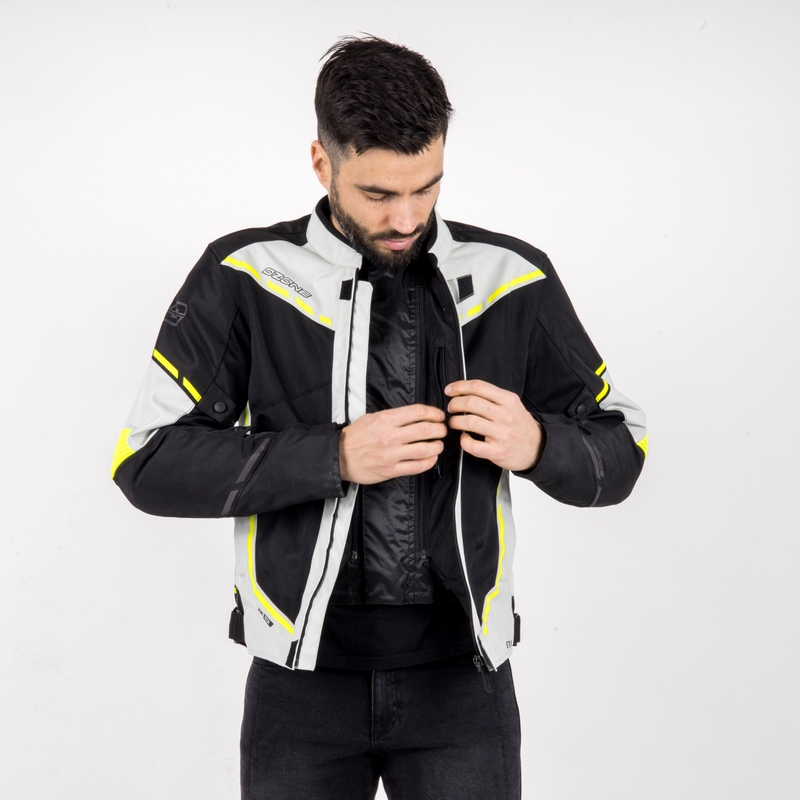 Giacca da moto Ozone Jet II grigio-nero-giallo fluo Saldi