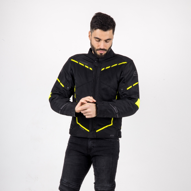 Giacca da moto Ozone Jet II nero-giallo fluo Saldi