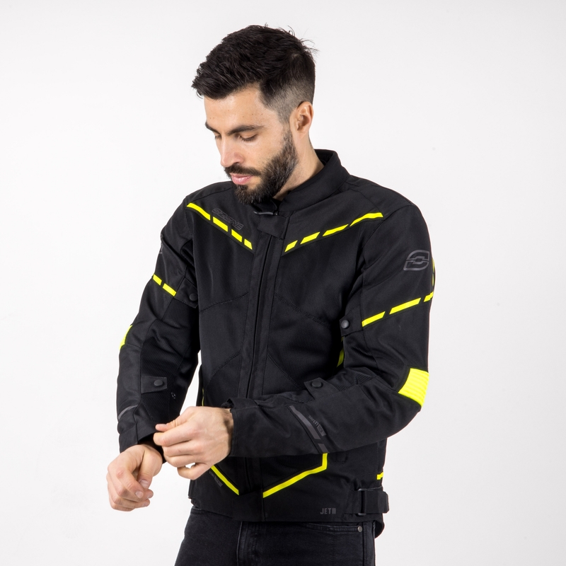 Giacca da moto Ozone Jet II nero-giallo fluo Saldi
