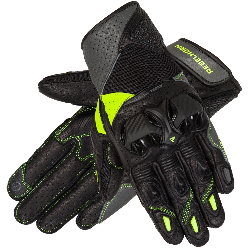 Guanti da moto Rebelhorn Flux II nero-fluo-giallo Saldi