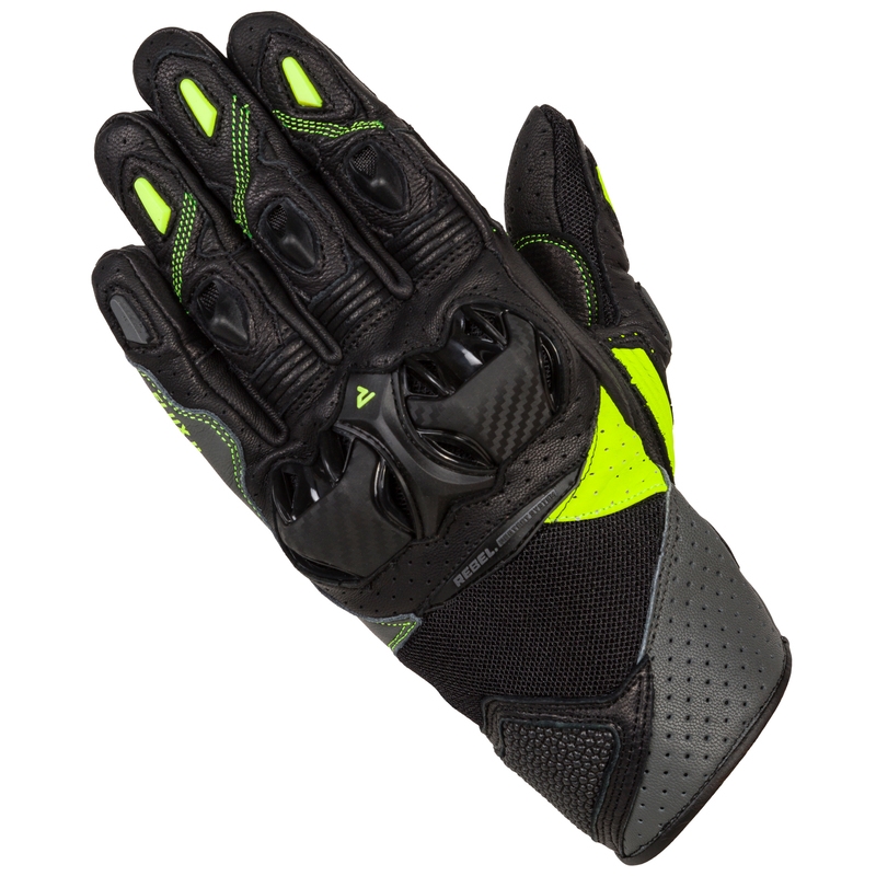 Guanti da moto Rebelhorn Flux II nero-fluo-giallo Saldi