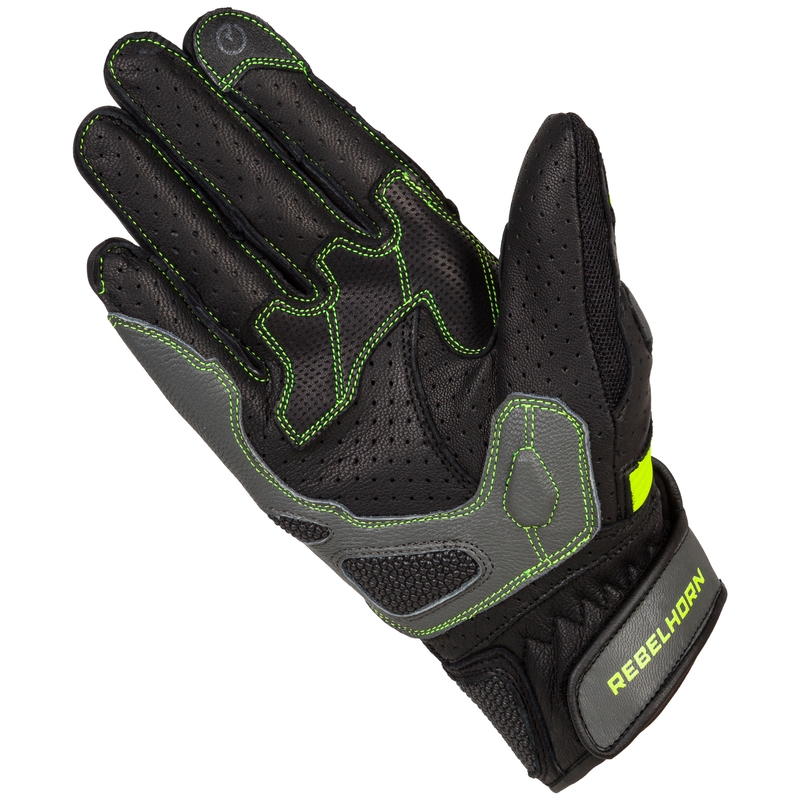Guanti da moto Rebelhorn Flux II nero-fluo-giallo Saldi
