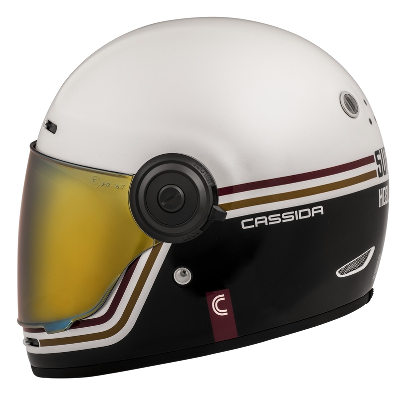 Casco moto integrale Cassida Fibre Super Hooligan Carat bianco-nero-rosso-oro Saldi
