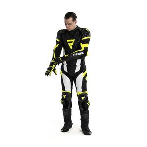 Tuta da moto Rebelhorn Rebel nero-bianco-giallo fluo Saldi
