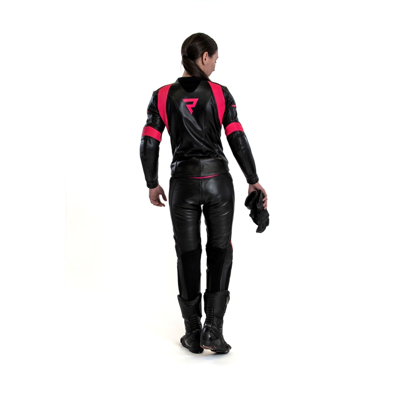 Tuta moto da donna Rebelhorn Rebel nero-rosa