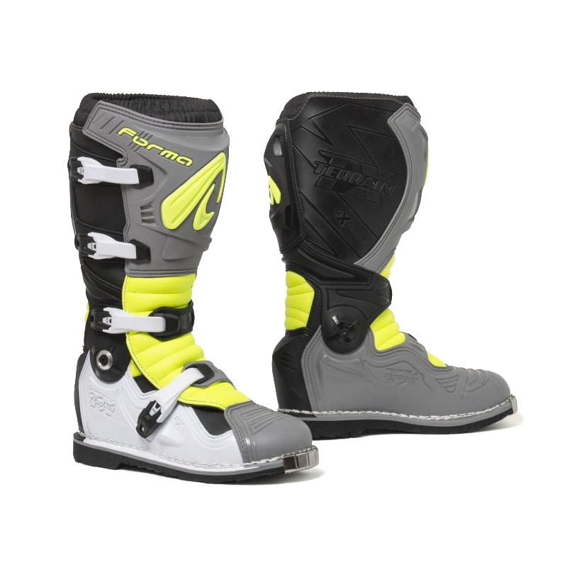 Stivali da moto Forma Terrain Evolution TX grigio-bianco-giallo fluo