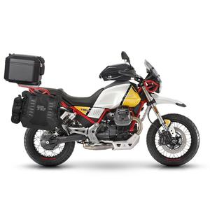 Complete set of SHAD TERRA TR40 adventure saddlebags and SHAD TERRA BLACK aluminium 55L topcase, including mounting kit SHAD MOTO GUZZI V 85 TT