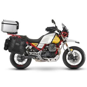 Complete set of SHAD TERRA TR40 adventure saddlebags and SHAD TERRA aluminium 37L topcase, including mounting kit SHAD MOTO GUZZI V 85 TT